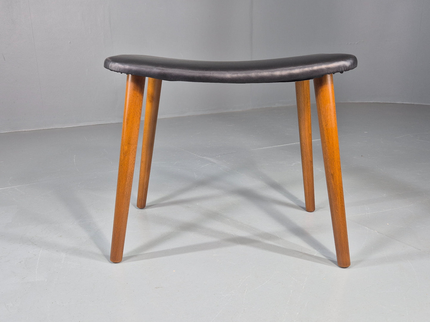 Vintage Mid Century Danish Footstool Black Vinyl Curved Form EB12026