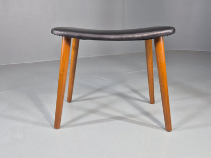 Vintage Mid Century Danish Footstool Black Vinyl Curved Form EB12026