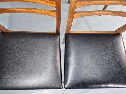 4 Vintage Teak Dining Chairs 1960s Mid CEntury Retro Black Vinyl EB12189