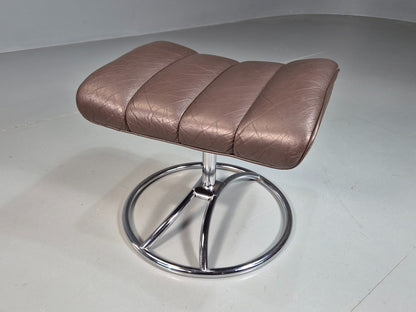 Vintage Mid Century Footstool Stressless 1970s Brown Leather Chrome EB07922