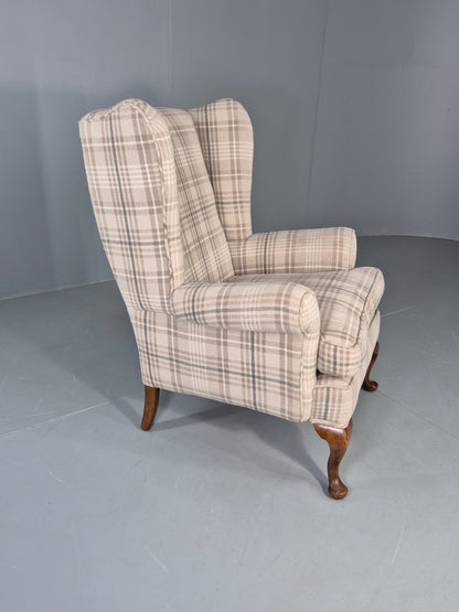 Vintage Wingback Lounge Chair 20th Century Check Wool Upholstery EB12856