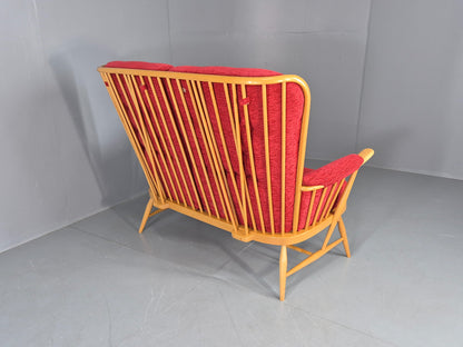 Vintage Ercol Evergreen 2 seater Sofa Red Chenille Upholstery  EB12860