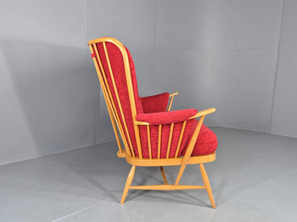 Vintage Ercol Evergreen 2 seater Sofa Red Chenille Upholstery  EB12860