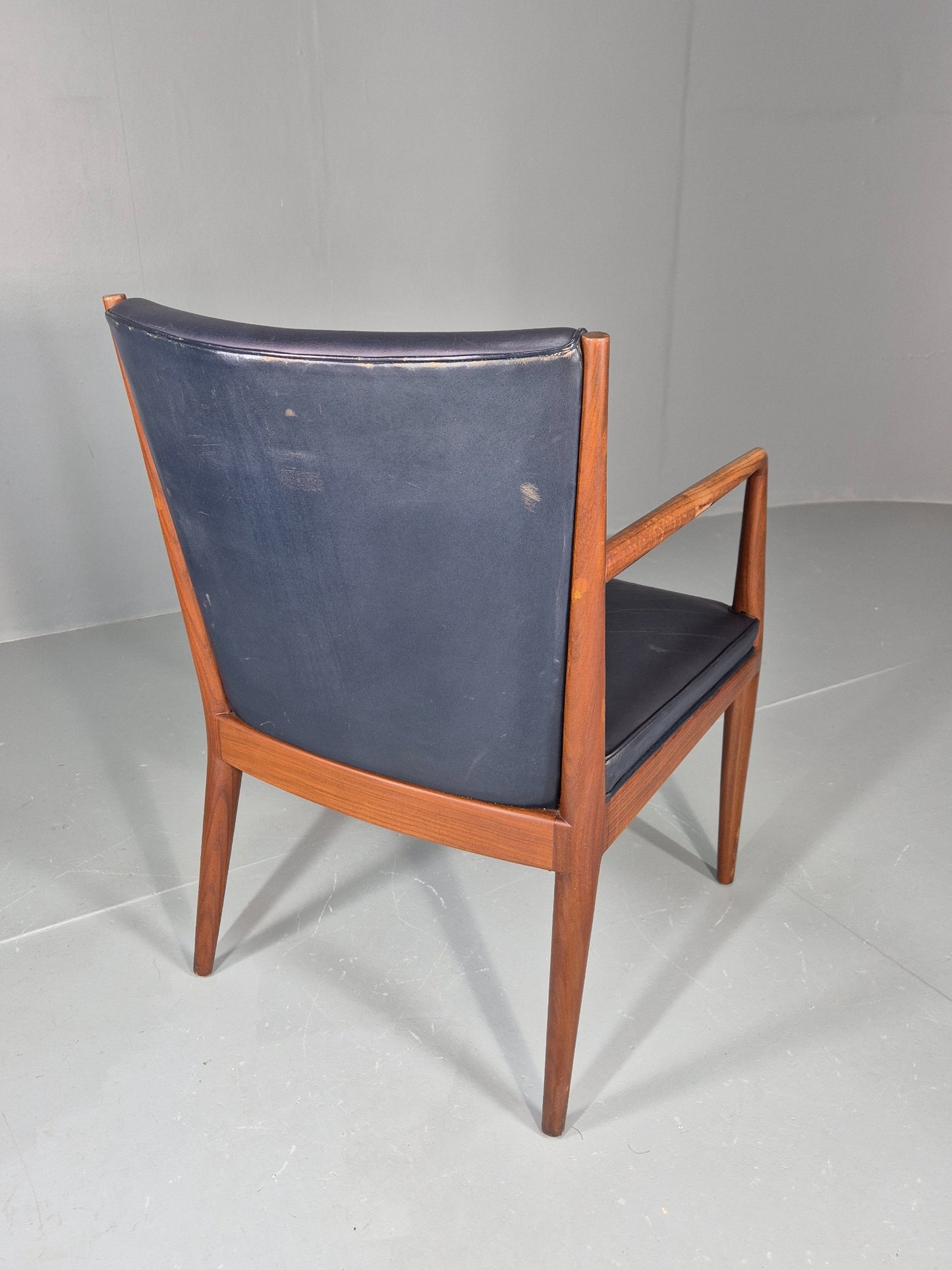 Vintage Mid Century Teak Armchair Blue Leather 1960s Retro EB11910