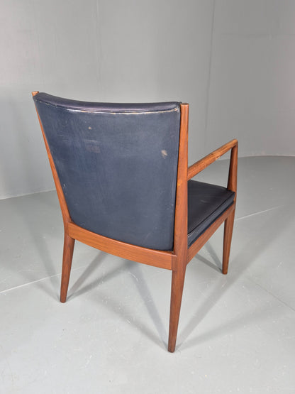 Vintage Mid Century Teak Armchair Blue Leather 1960s Retro EB11910