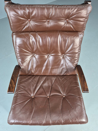 Vintage 1970s Leather Lounge Chair Farstrup Denmark Bentwood Frame Retro EB12311