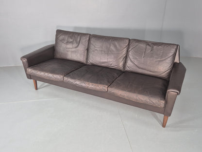 Vintage Mid Century 3 seater Danish Brown Leather Sofa Retro 1960s EB12261