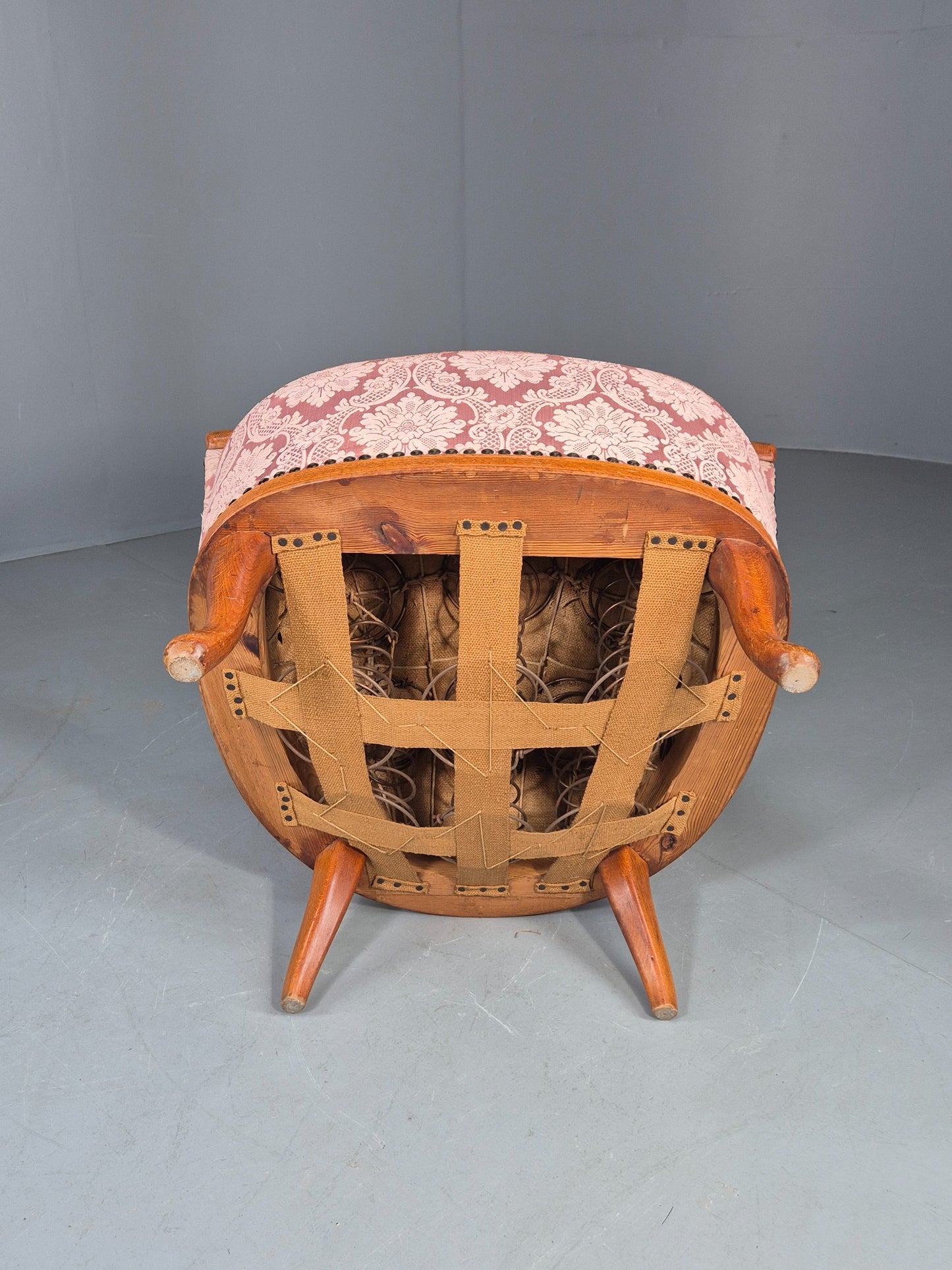 Vintage Danish Rococo Style Arm Chair Pink Floral Damask 20th Century EB12704