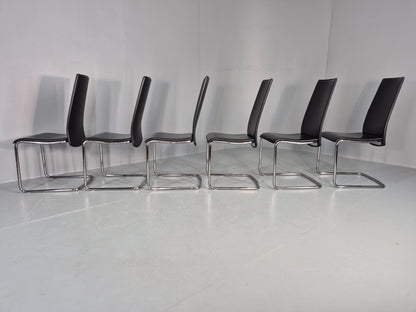 6 Vintage Calligaris Swing Chairs Black Leather and Chrome Modern Design EB12538