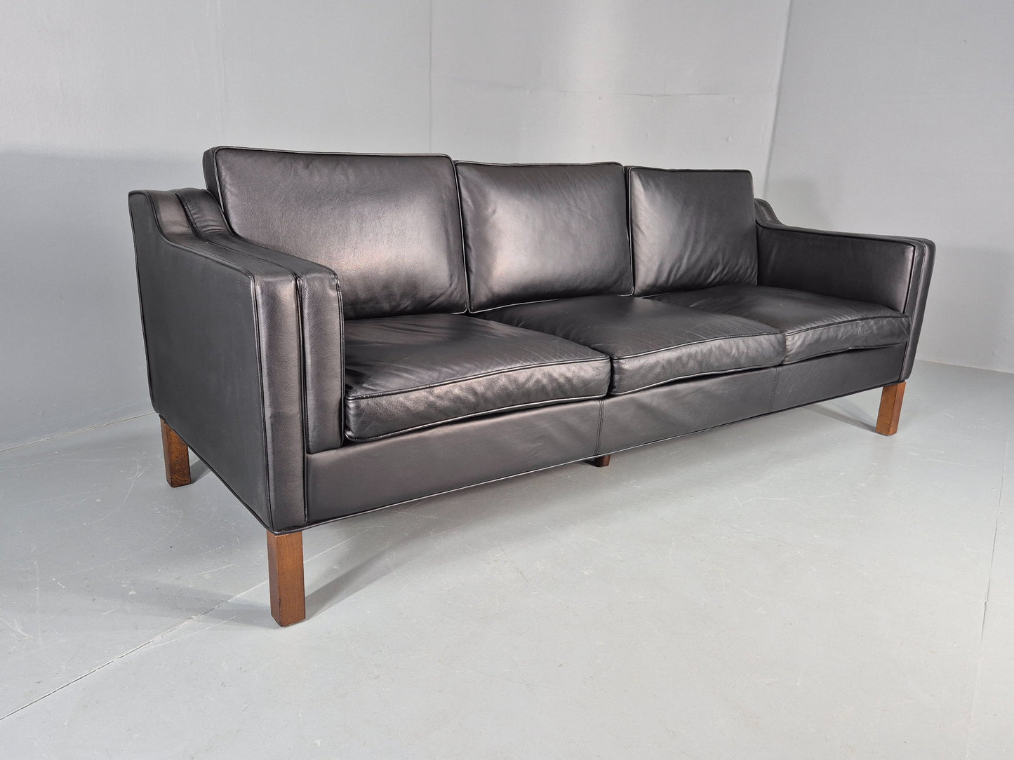 Vintage 3 Seater Sofa Black Leather Mogensen Shape 1980s Retro MCM EB12385