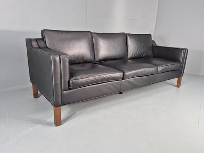 Vintage 3 Seater Sofa Black Leather Mogensen Shape 1980s Retro MCM EB12385