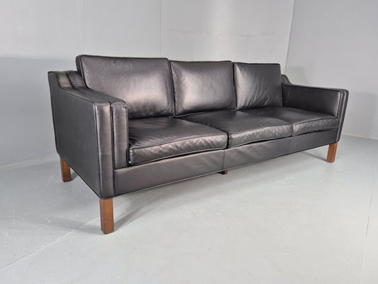 Vintage 3 Seater Sofa Black Leather Mogensen Shape 1980s Retro MCM EB12385