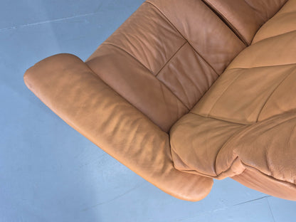 Vintage Stressless Windsor 2 seater Sofa Tan Leather Blonde Wood Frame Eb12590