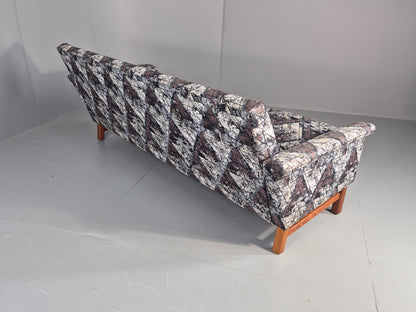 Vintage Mid Century Modern 3 Seater Sofa Swedish Abstract Fabric 1960s EB11077