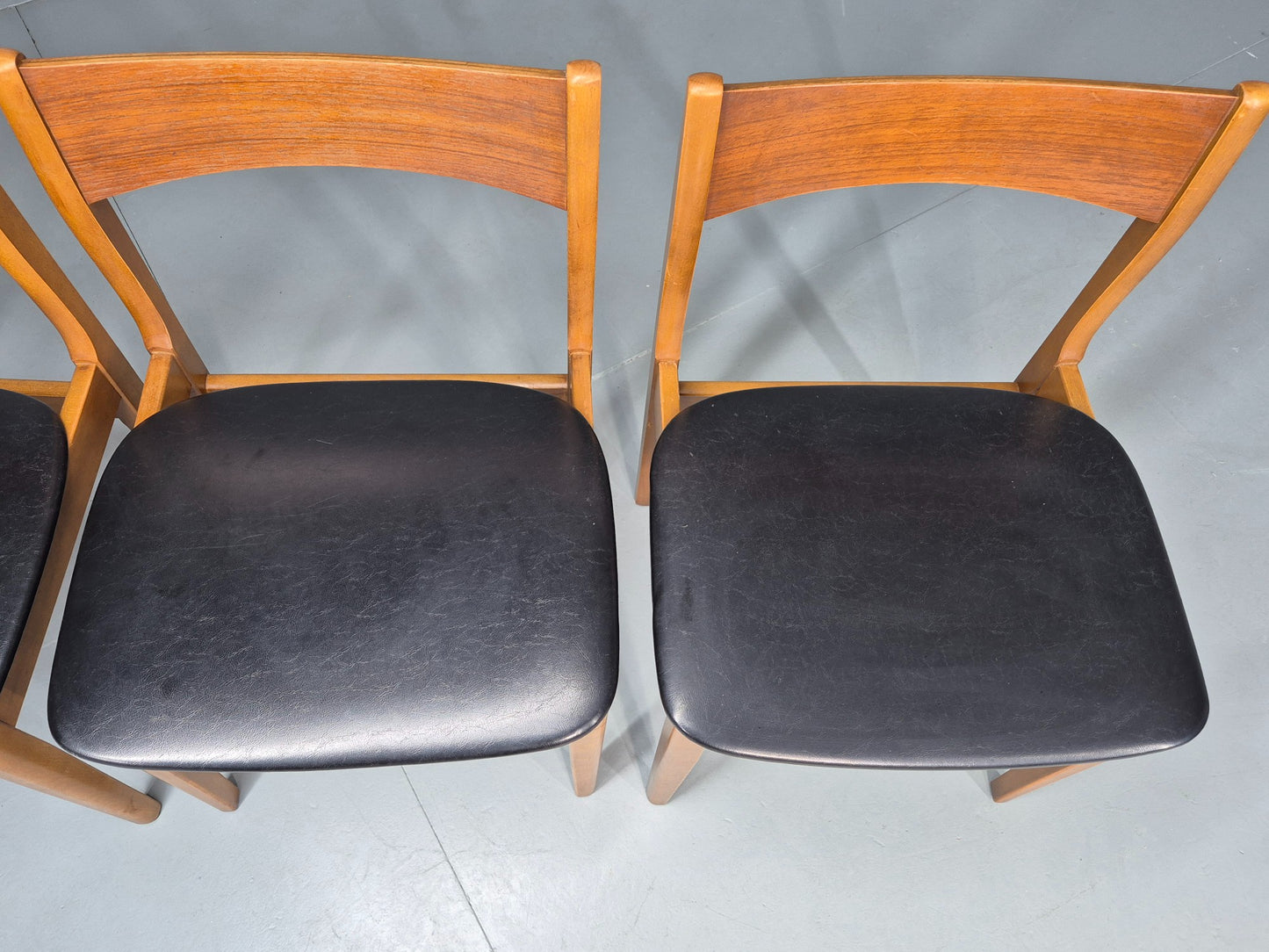 4 Vintage 1960s Dining Chairs Beech Frames Vinyl Seats Retro Mid Century EB12523