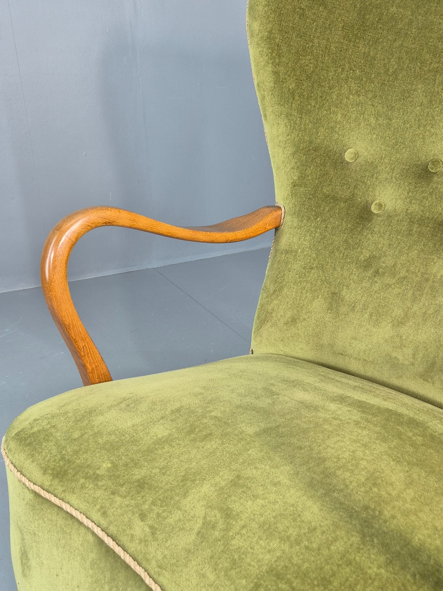 Vintage Mid Century Armchair Danish Slagelse Mobler Green Velour Retro EB12462