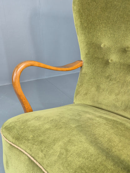 Vintage Mid Century Armchair Danish Slagelse Mobler Green Velour Retro EB12462