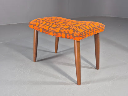 Vintage Mid Century Footstool Danish Orange and Brown Beech Legs 1960s EB12094