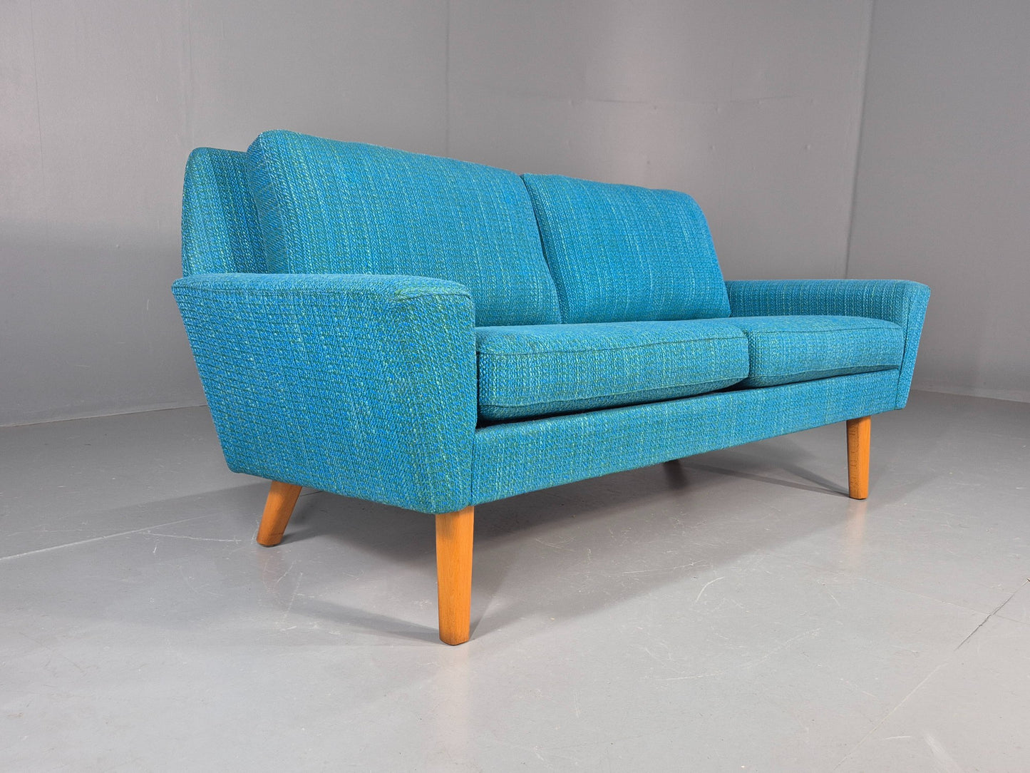 Vintage Mid Century 2 Seater Sofa Swedish 1960s Original Blue Wool Retro EB11079