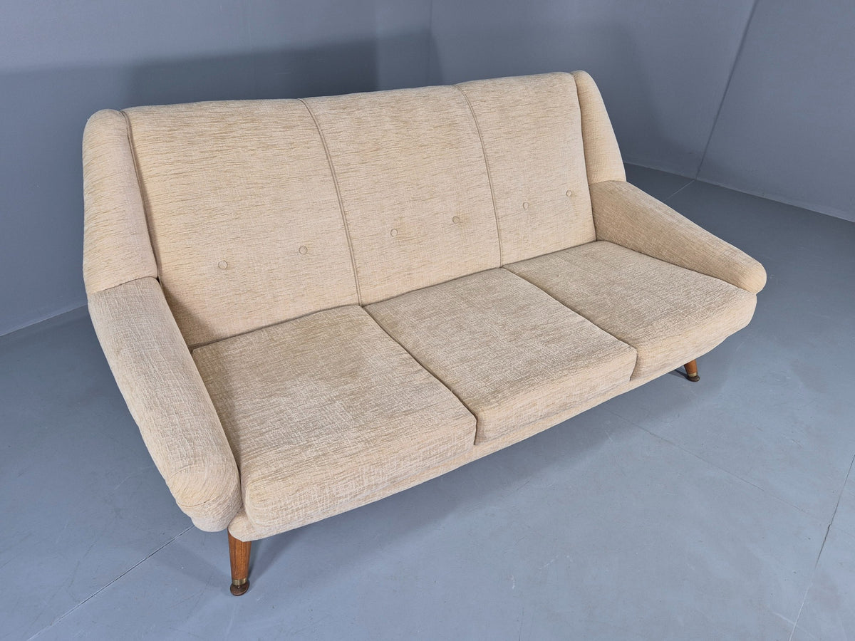 Vintage Mid Century 3 Seat Sofa 1950s Design British Cream Upholstery EB13057
