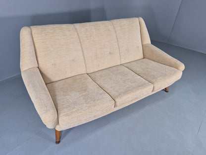 Vintage Mid Century 3 Seat Sofa 1950s Design British Cream Upholstery EB13057