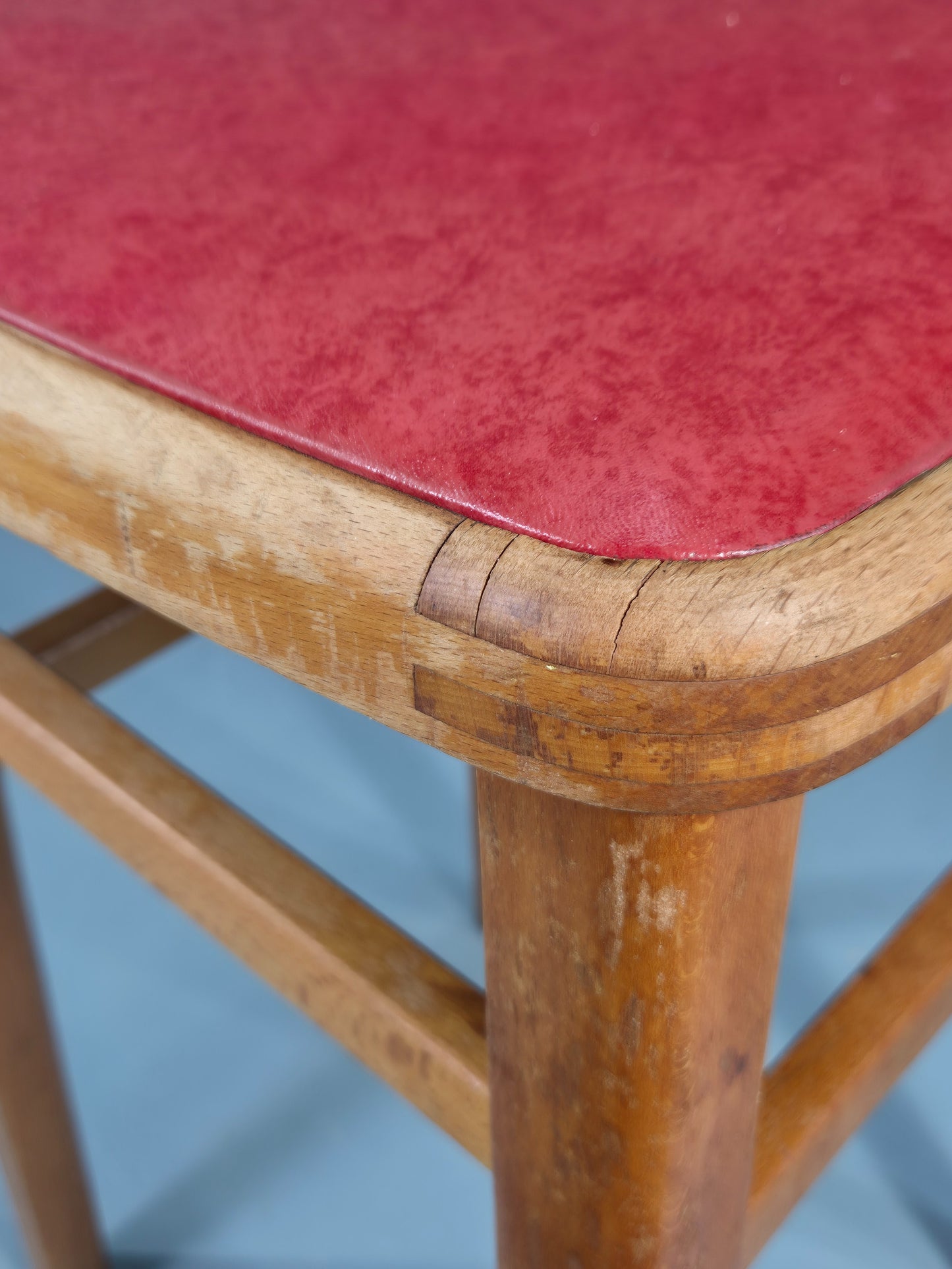 Vintage Kitchen Stool 1960s Retro Red Vinyl and Beech EB12531