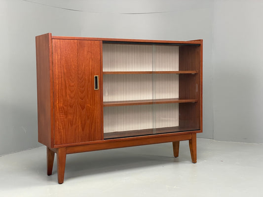 Vintage Teak Bookcase 1960s Retro Mid Century Glass Doors Shelving EB12877