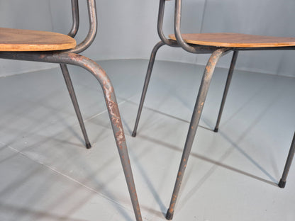 4 Vintage Danish Industrial Steel and Ply Stacking Chair 1960s Retro EB12655