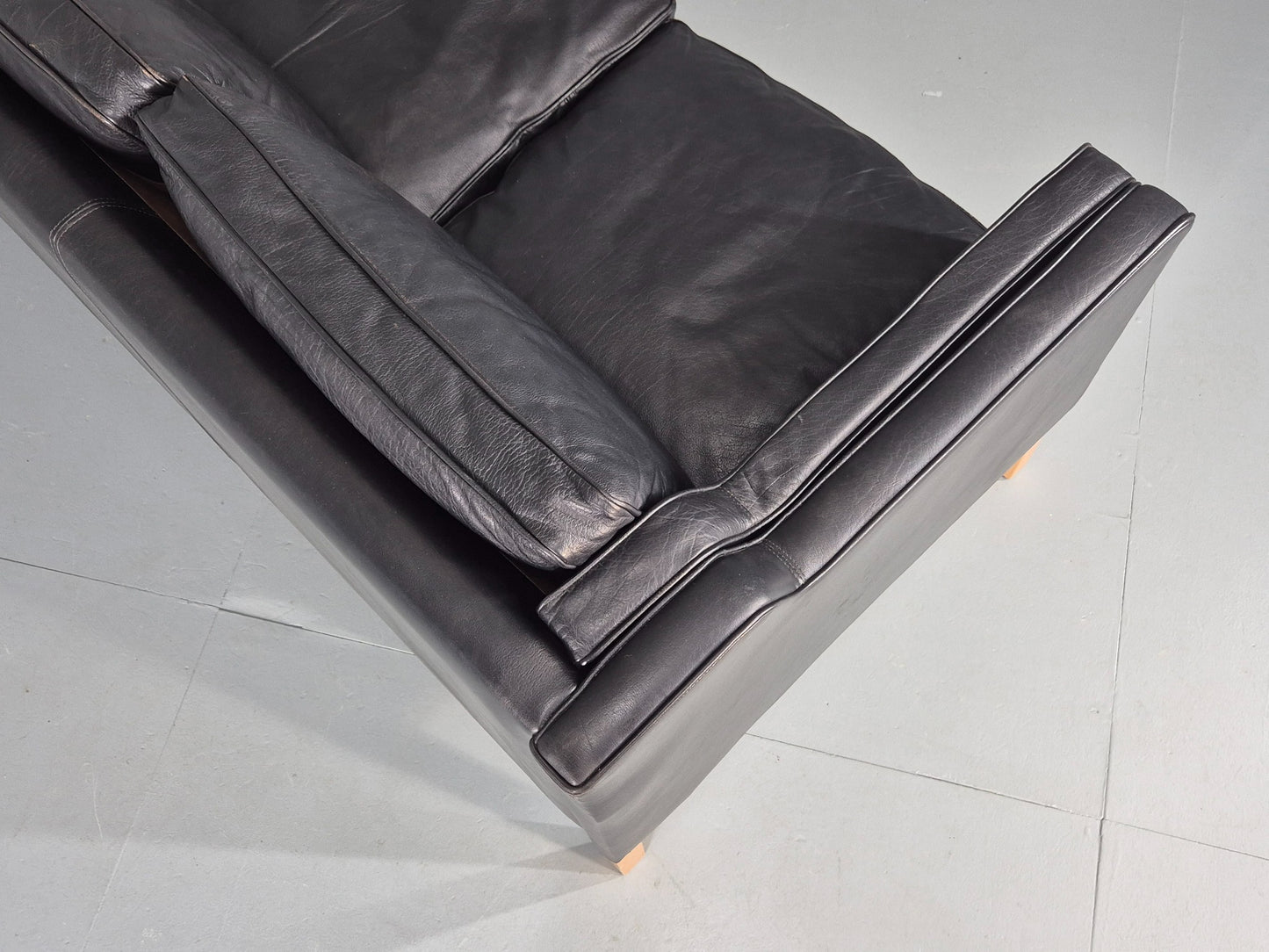 Vintage 3 Seater Sofa Danish Black Leather 1980s Retro MCM Quality EB12434
