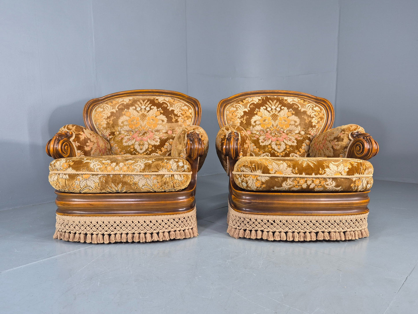2 Vintage 1970s Danish Lounge Chairs Kitsch Over The Top Retro Gold  EB12723