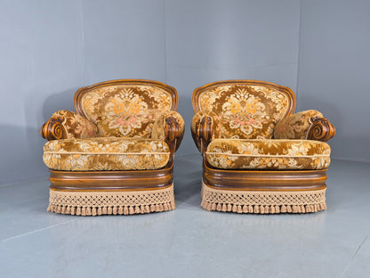 2 Vintage 1970s Danish Lounge Chairs Kitsch Over The Top Retro Gold  EB12723