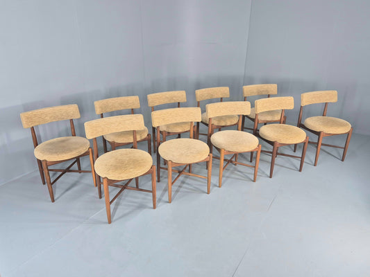 10 Vintage G Plan Dining Chairs Circle Seat Model Teak Frames Chenille EB12027
