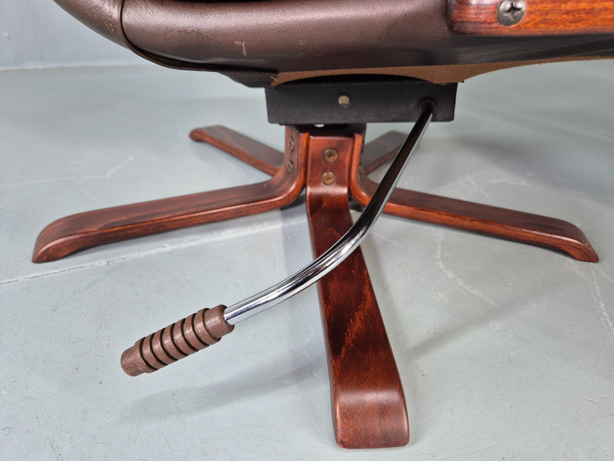 2 Vintage Danish Lounge Chairs Swivel Recline Leather Mid Century Retro EB13093