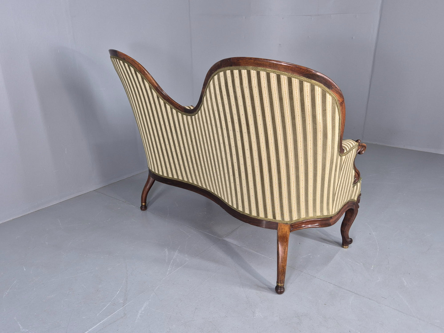 Antique Neo Rococo Serpentine Sofa Danish Mahogany Frame Green Cream EB12702
