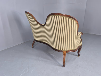 Antique Neo Rococo Serpentine Sofa Danish Mahogany Frame Green Cream EB12702