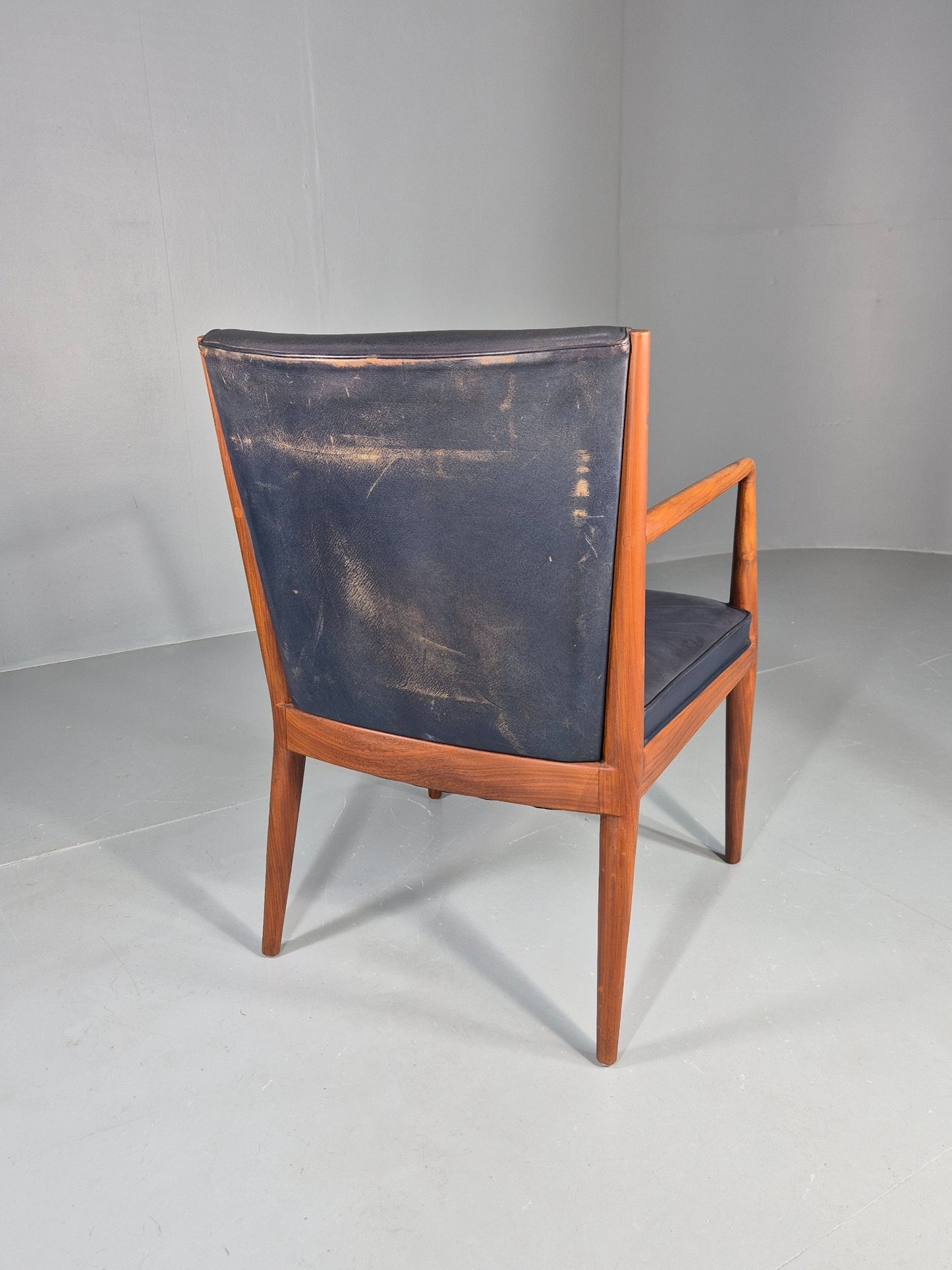 Vintage Mid Century Teak Armchair Blue Leather 1960s Retro EB11906