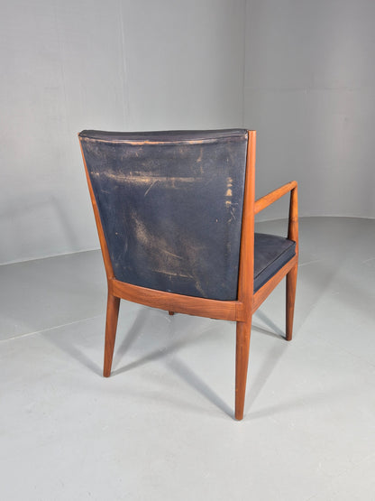 Vintage Mid Century Teak Armchair Blue Leather 1960s Retro EB11906