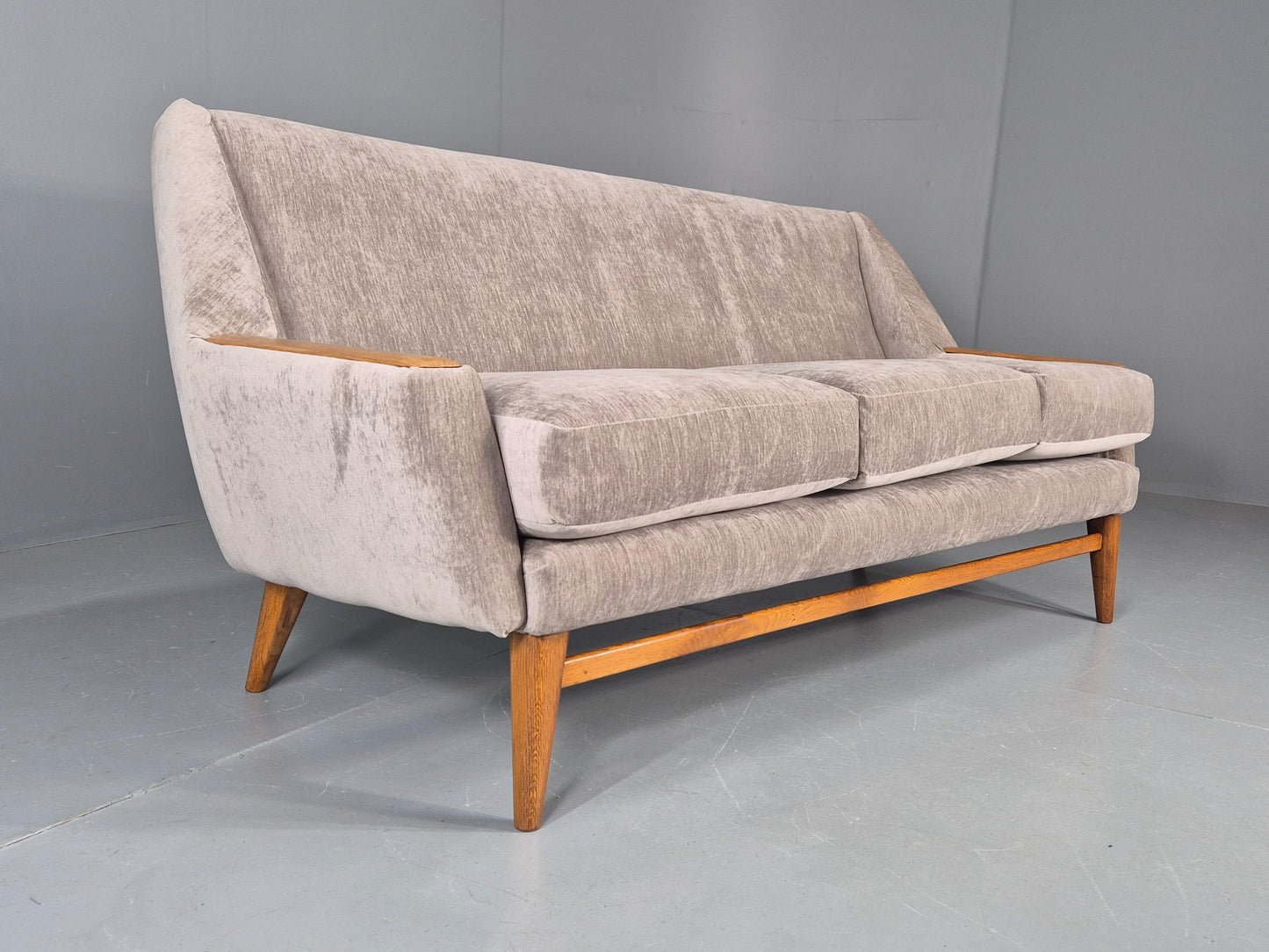 Vintage 3 Seater Danish Mid Century Sofa Oak Frame Paws New Upholstery EB11125
