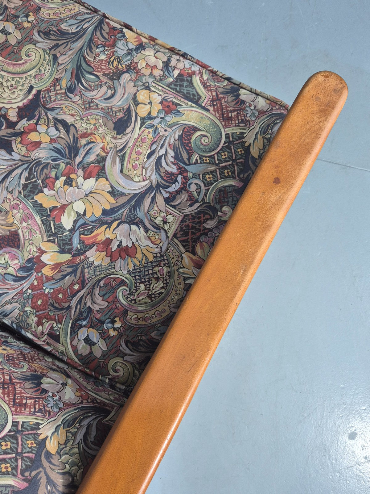 Vintage Mid Century Rocking Chair Floral Print Synthetic Fabric 1970s EB12920