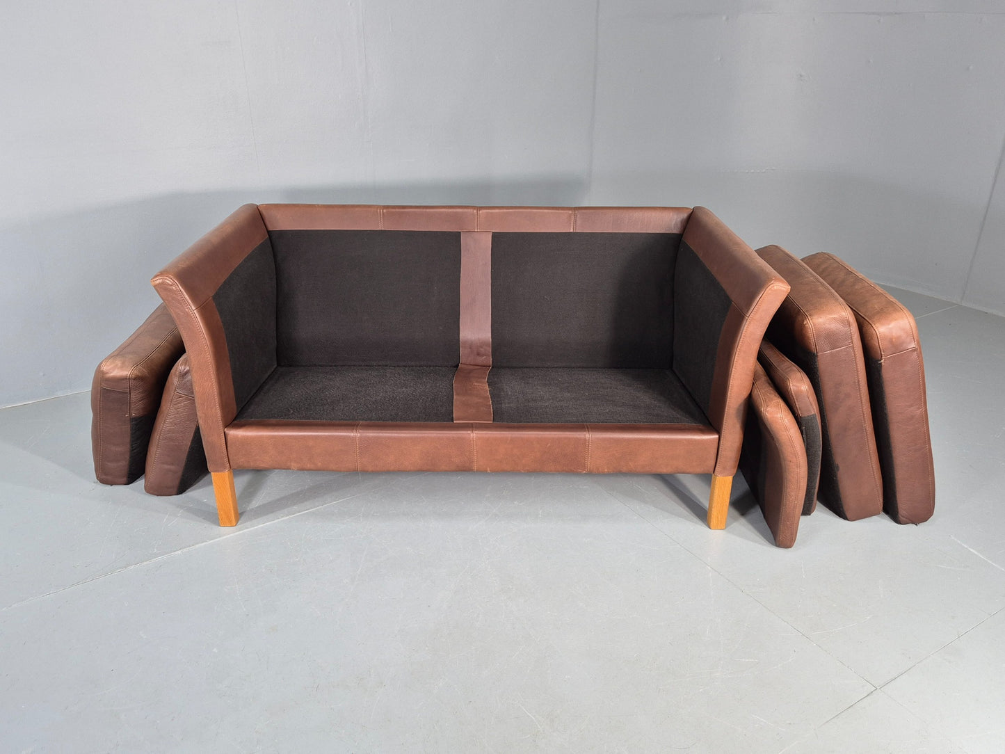 Vintage Mid Century 2 Seater Sofa Danish 1980s Leather Retro EB11636