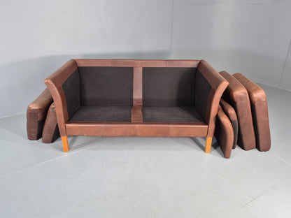 Vintage Mid Century 2 Seater Sofa Danish 1980s Leather Retro EB11636