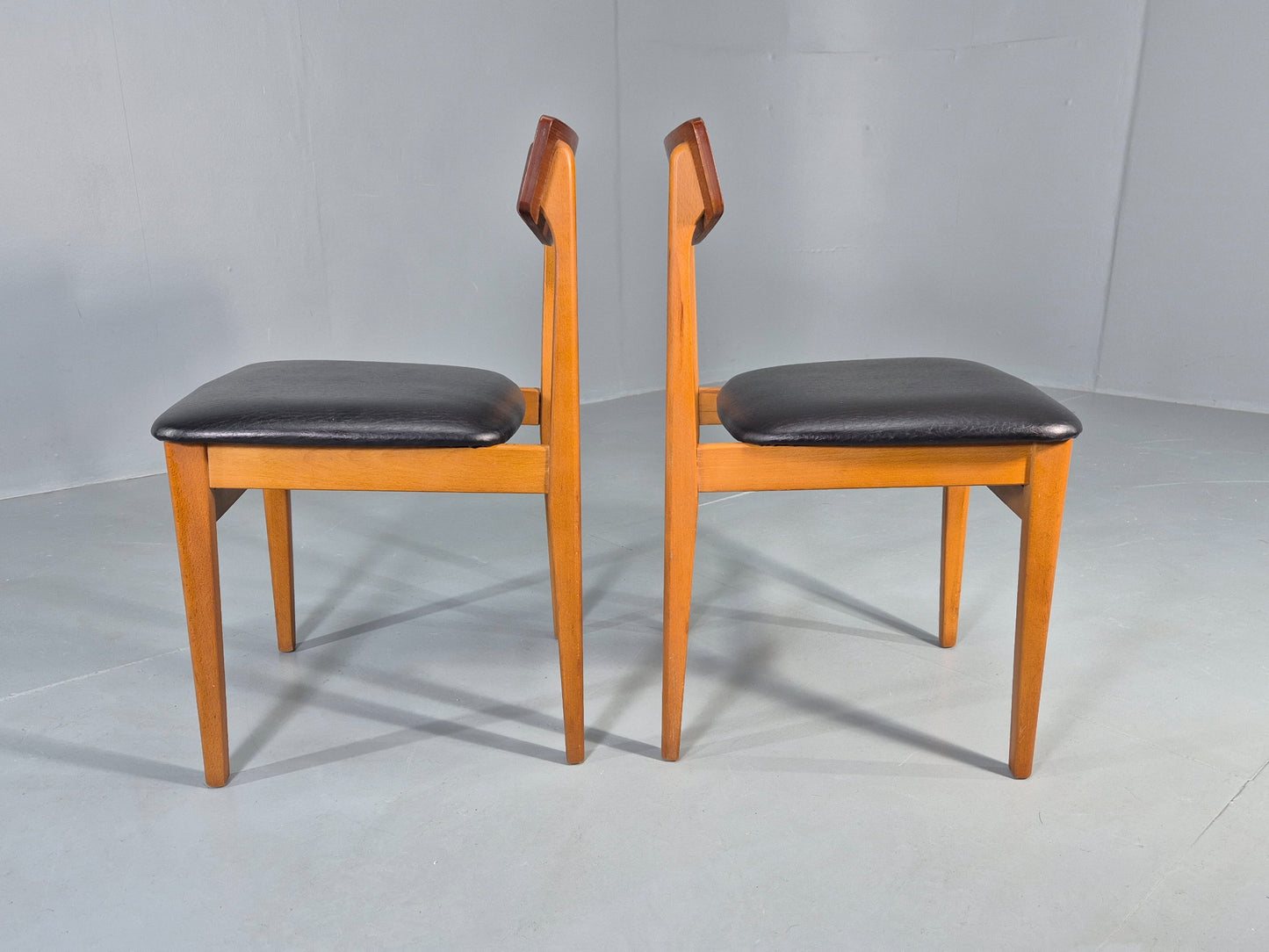 2 Vintage 1960s Dining Chairs Beech Teak and Vinyl Retro Mid Century EB12636