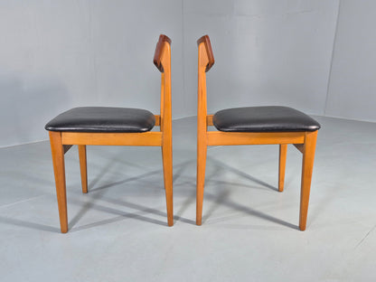 2 Vintage 1960s Dining Chairs Beech Teak and Vinyl Retro Mid Century EB12636