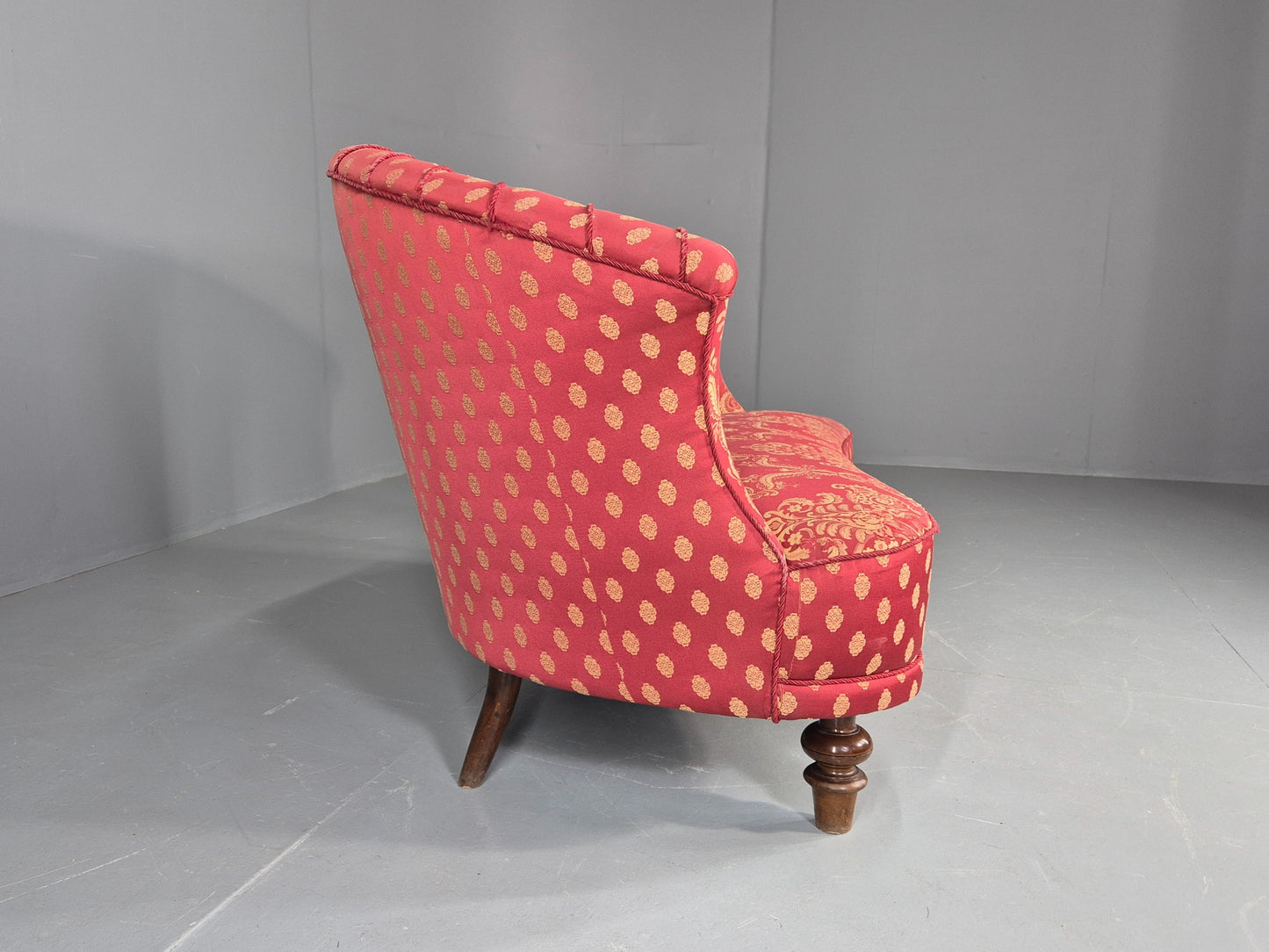 Antique 2 Seat Sofa Danish Serpentine curved Form Red Damask 1900s EB12754