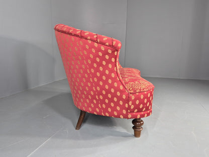 Antique 2 Seat Sofa Danish Serpentine curved Form Red Damask 1900s EB12754