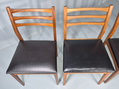 4 Vintage Teak Dining Chairs 1960s Mid CEntury Retro Black Vinyl EB12189