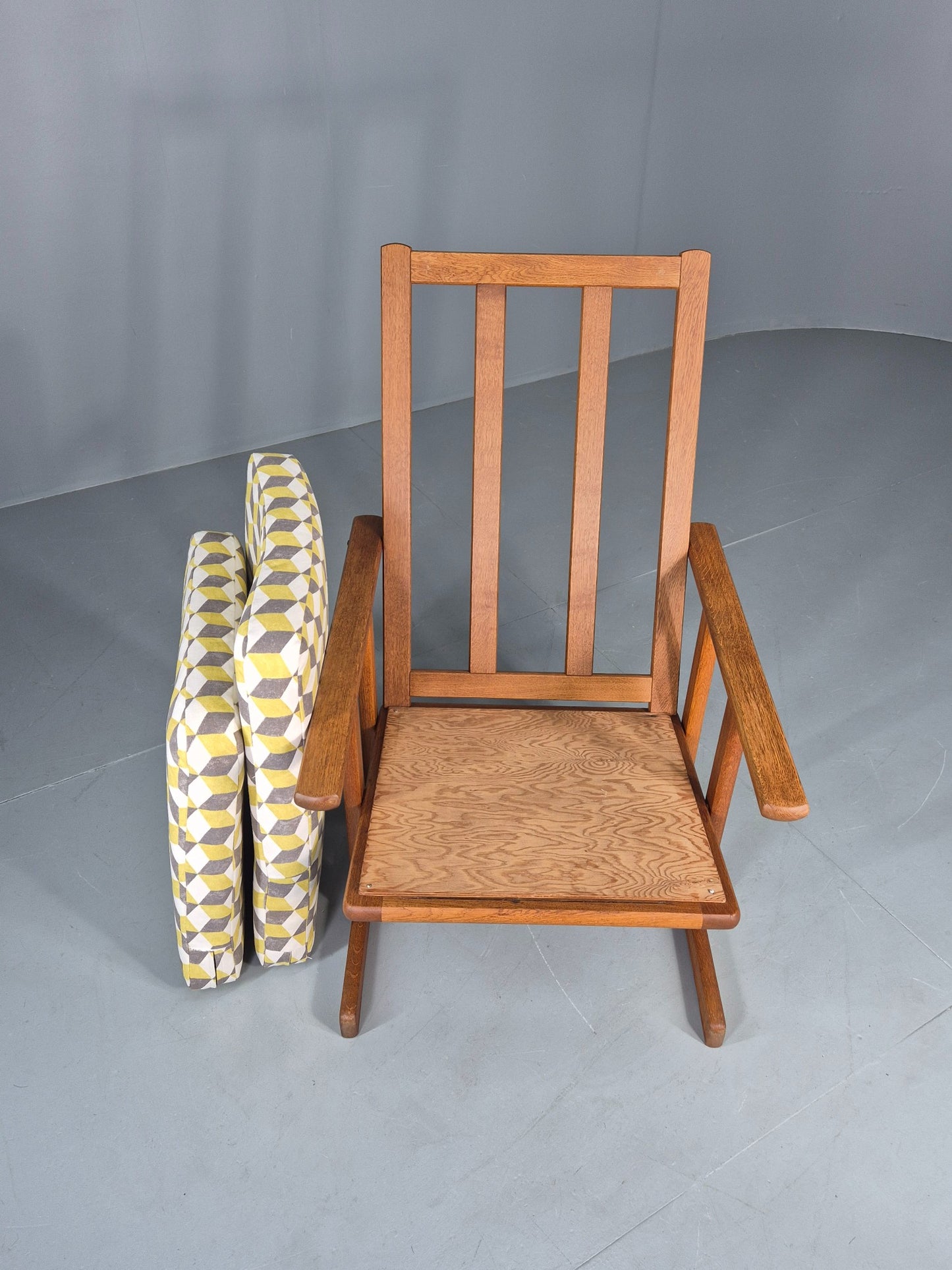Vintage Mid Century Oak Lounge Chair Jorgan Baekmark Design New Upholstery 12042
