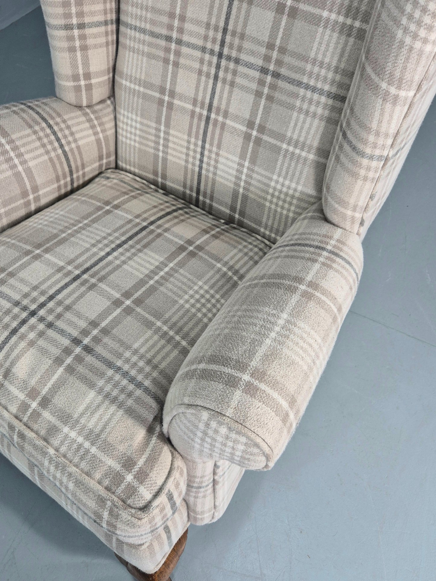 Vintage Wingback Lounge Chair 20th Century Check Wool Upholstery EB12856