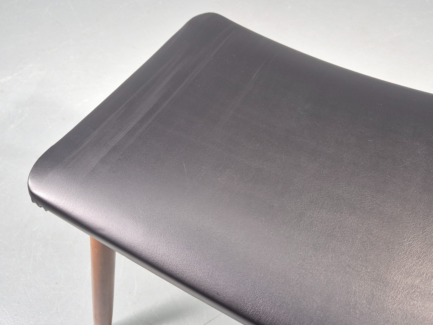 Vintage Danish Mid Century Footstool Black Vinyl Beech Legs 1960s Retro EB12157