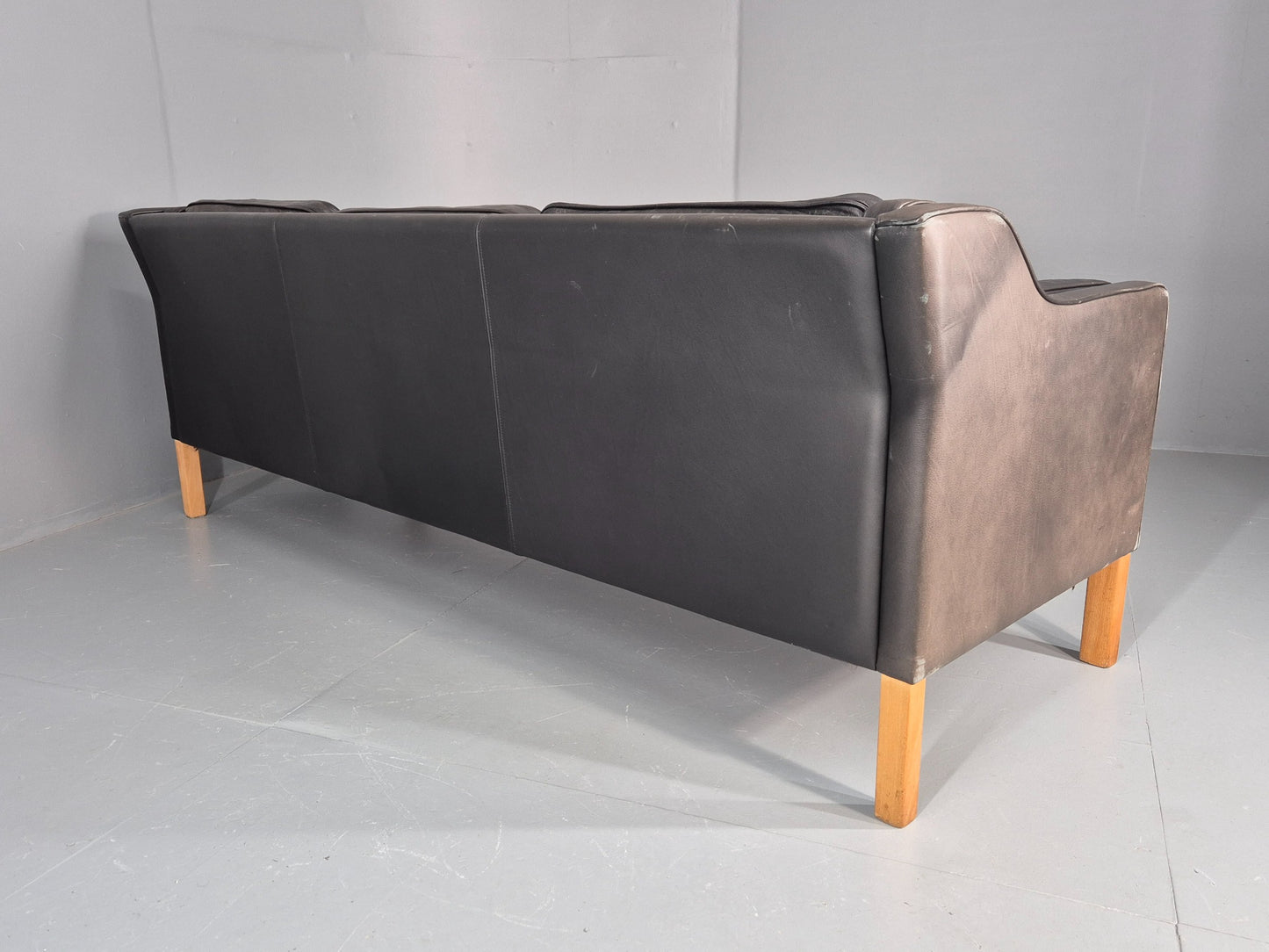 Vintage 3 Seater Sofa Danish Mid Century Black Leather 1970s Retro  EB11628